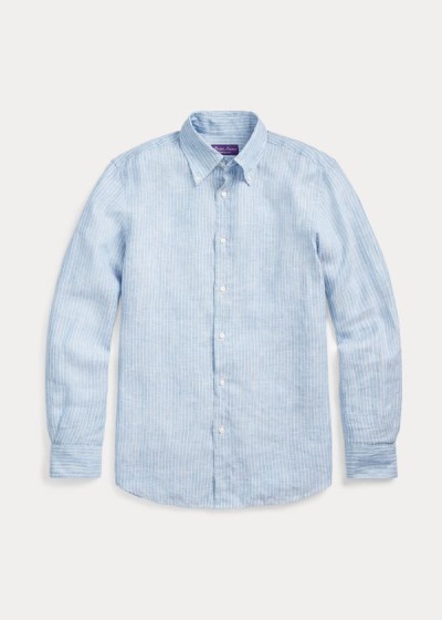 Men's Ralph Lauren Striped Linen Chambray Shirts | 649078EPN